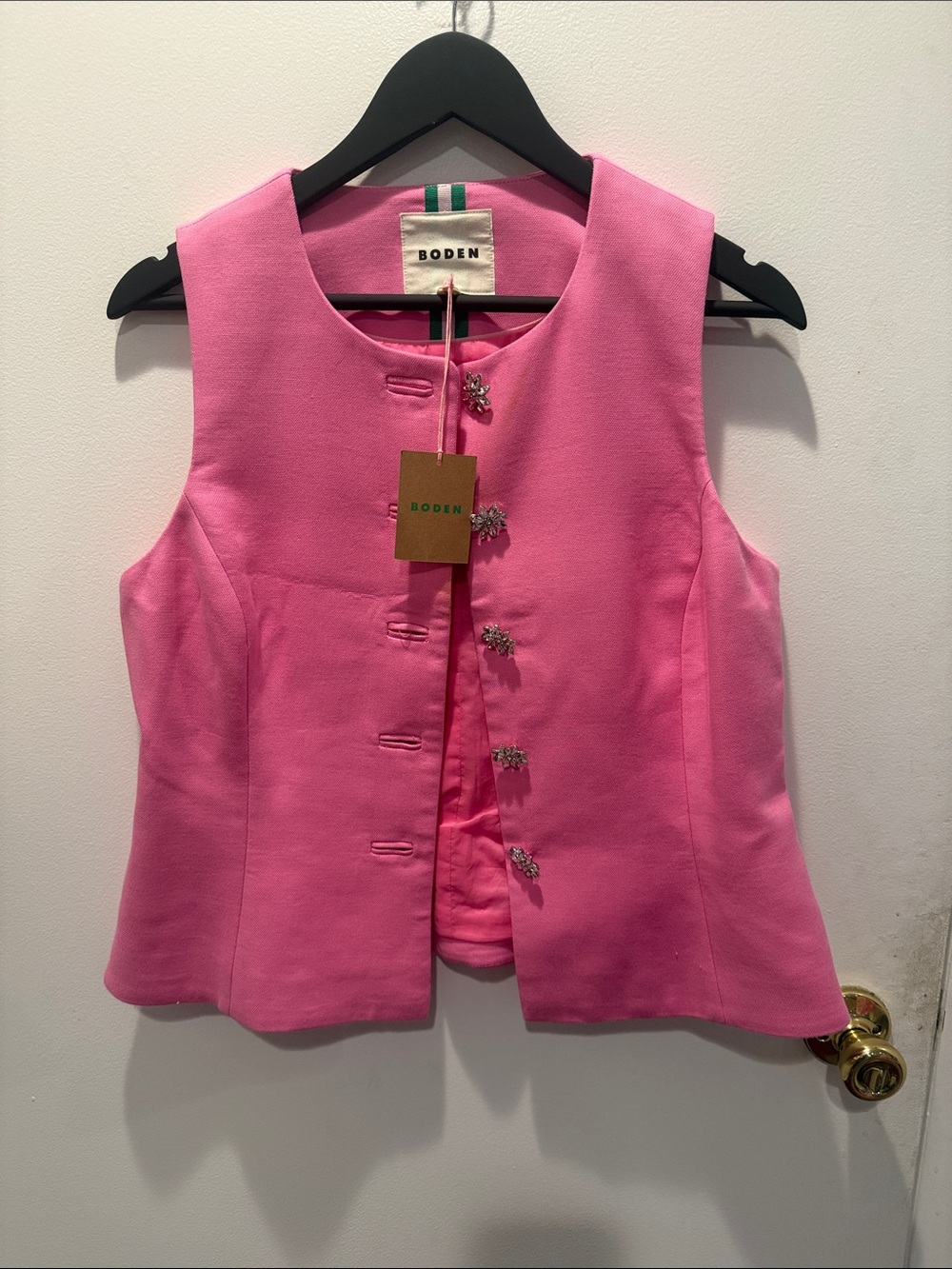 Boden Pink Sleeveless Jeweled Button Vest